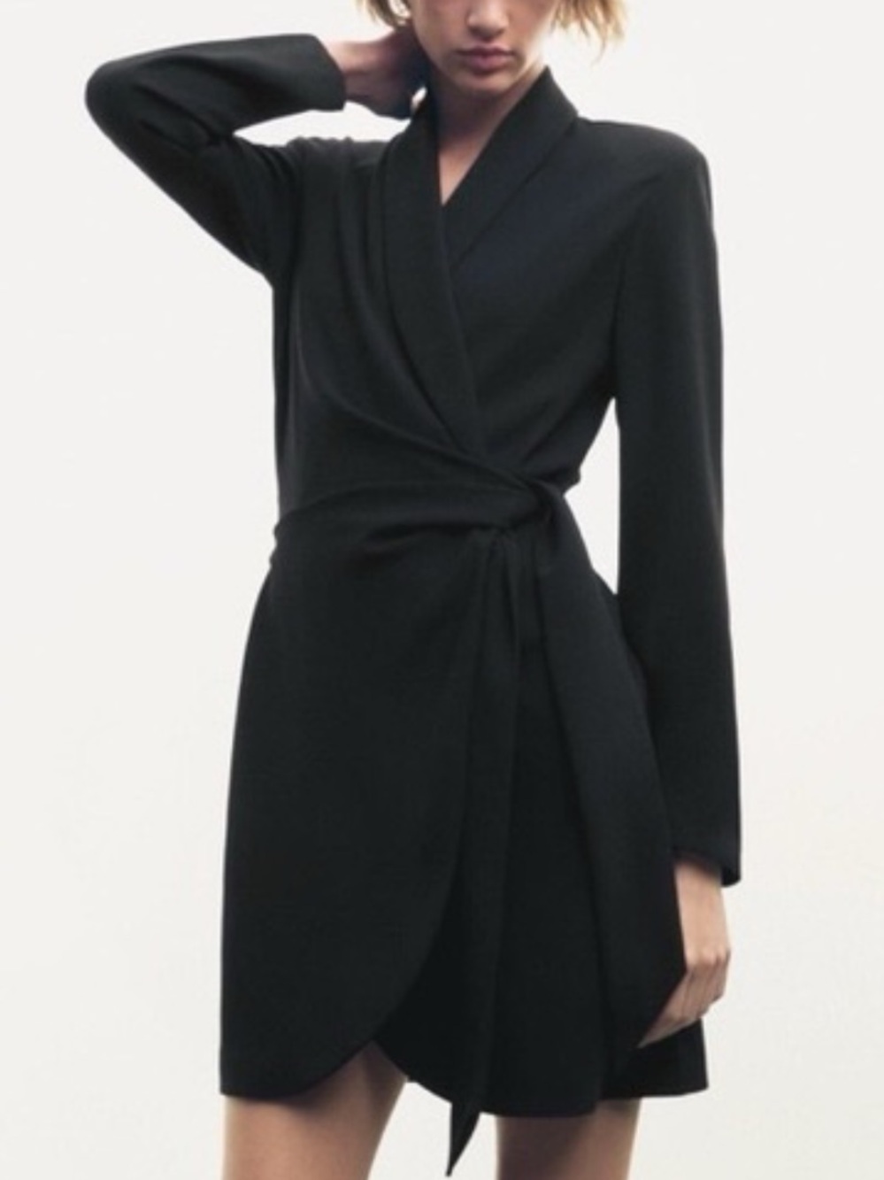 Zara Black Wrap-Style Long Sleeve Mini Dress
